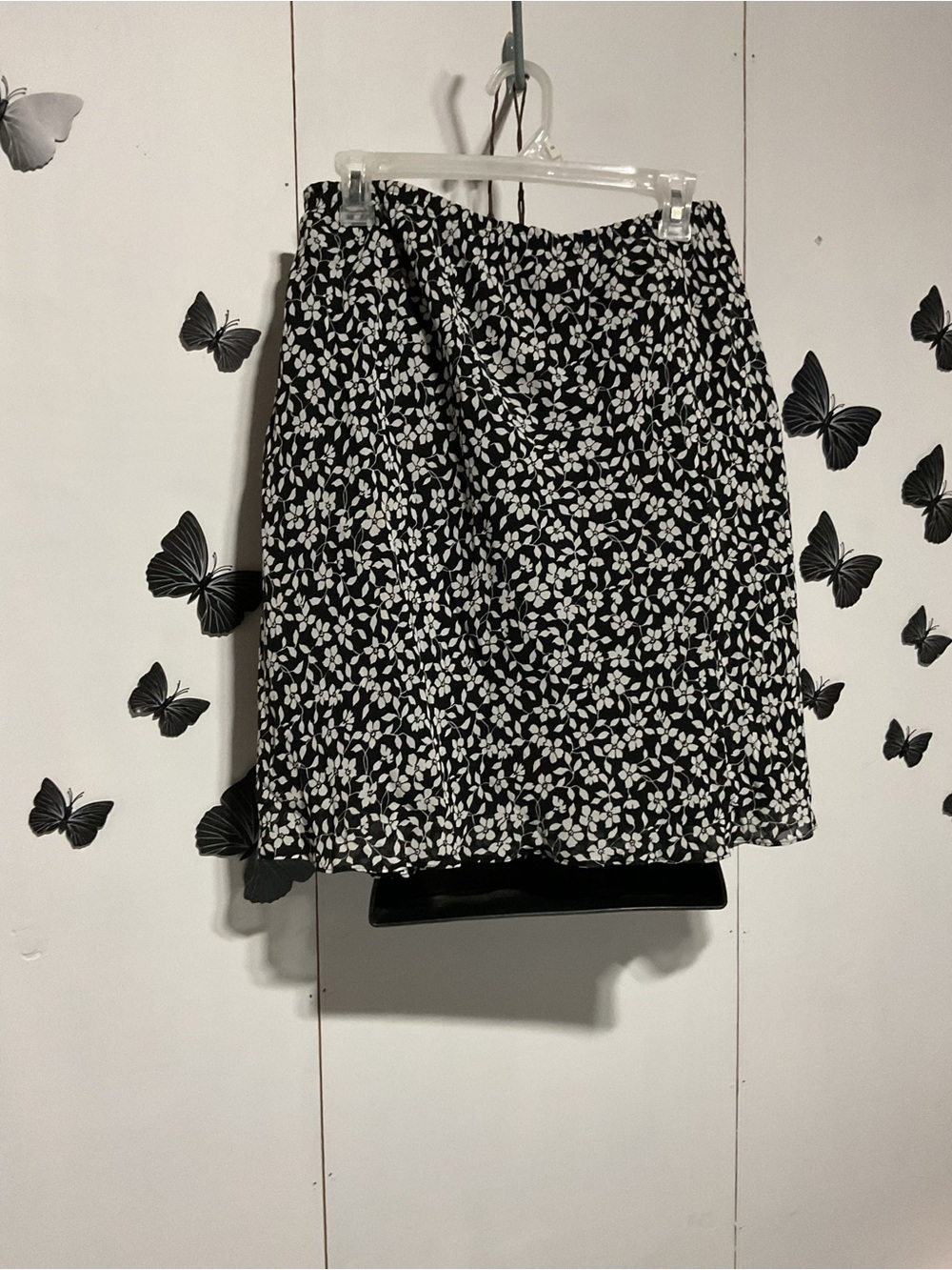 Black and White Floral A-Line Skirt